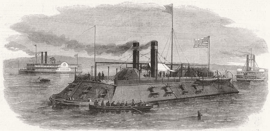 US AMERICAN CIVIL WAR. Federal Gun-boat 1862 old antique vintage print picture